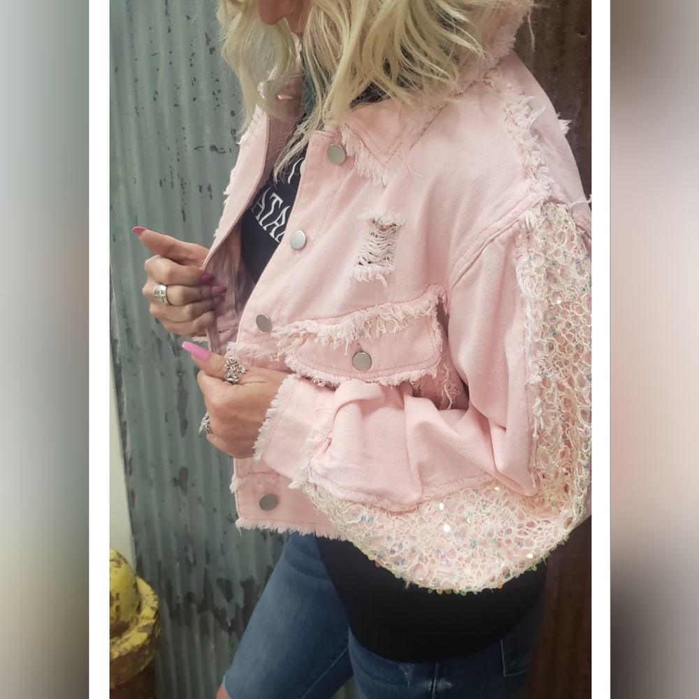 POL iridescent sequins & soft pink Jacket